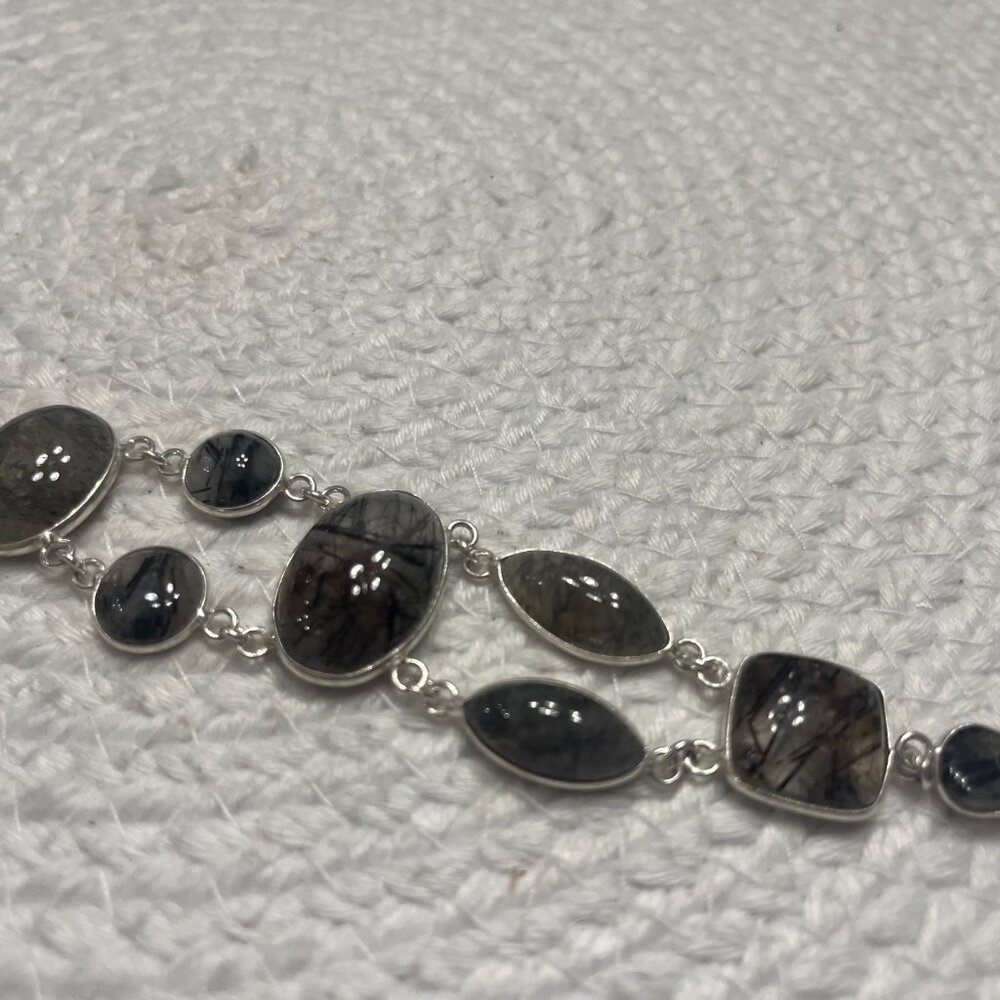 Beautiful BLACK RUTILE Handmade Sterling 925 Bracelet Size 7" #319E - Picture 3 of 3